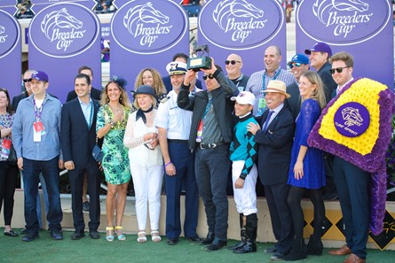 Connections of Stormy Liberal after winning the Breeders Cup Turf Sprint on November 4, 2017