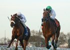 Spring Quality (inside) holds off Call Provision to win the Red Smith Handicap at Aqueduct Racetrack