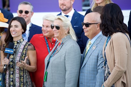 Connections of World Approval celebrate after winning the Breeders Cup Mile on November 4, 2017