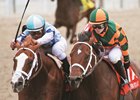 El Padrino (outside) earned his greatest win when he edged Mark Valeski to take the 2012 Risen Star Stakes