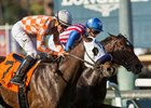 Pubilius Syrus (outside) defeats Inscom by a head in the Eddie Logan Stakes at Santa Anita Park