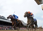Alpha (left) and Golden Ticket finished together in the Travers.<br><a target="blank" href="http://photos.bloodhorse.com/AtTheRaces-1/at-the-races-2012/22274956_jFd5jM#!i=2046932106&k=wFZ3dvS">Order This Photo</a>