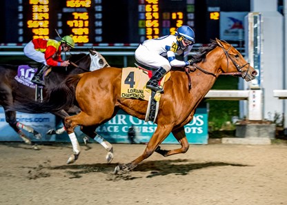 12/9/2017 - My Miss Chiff with Mitchell Murrill aboard wins the LA Champions Day Ladies Sprint at Fair Grounds.