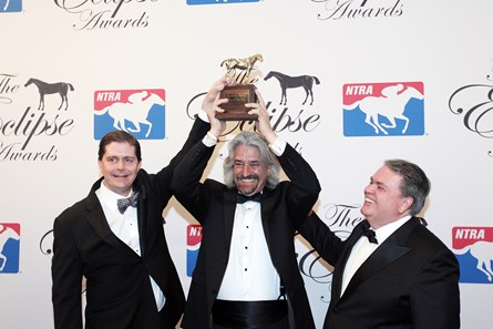 Gun Runner represented by owner Ron Winchell, Trainer Steve Asmussen and Owner Goncalo Torrealba of Three Chimneys wins horse of the Year for 2017 at the Eclipse Awards at Gulfstream Park