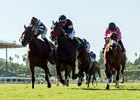 Insta Erma (middle) wins the Oct. 7 Swingtime Stakes at Santa Anita