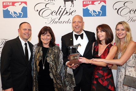 Barbara Banke and Robert Morgan accept the 2017 Eclipse Award for 2 Y O Male, Good Magic with trainer Chad Brown, 2018 , Gulfstream Park