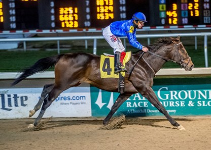 1/13/2018. - Joe Bravo rides Cedartown to victory in the Louisiana Stakes at Fair Grounds.