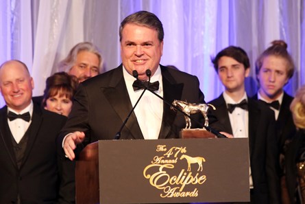 Gun Runner represented by owner Ron Winchell, Trainer Steve Asmussen and Owner Goncalo Torrealba of Three Chimneys wins horse of the Year for 2017 at the Eclipse Awards at Gulfstream Park