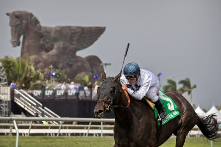 TEXTING wins The La Prevoyante Stakes on Pegasus World Cup day at Gulfstream Park on January 27th 2018, jockey Javier Castellano up