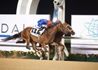 Winter Lightning (outside) edges past Rayya in the UAE One Thousand Guineas Trial