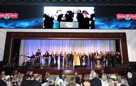 Gun Runner represented by owner Ron Winchell, Trainer Steve Asmussen and Owner Goncalo Torrealba of Three Chimneys wins horse of the Year for 2017 at the Eclipse Awards at Gulfstream Park