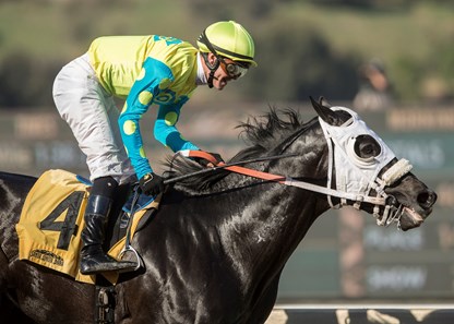 Lombo and jockey Flavien Prat win the G3, $150,000 Robert B. Lewis Stakes, Saturday, February 3, 2018 at Santa Anita Park, Arcadia CA.