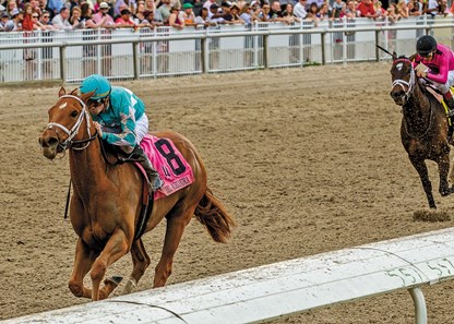 2/18/2018. - Florent Geroux aboard Monomoy Girl captures the 38th running of the $200,000 Grade II Rachel Alexandra Stakes at Fair Grounds.