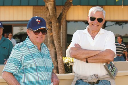 Winery tycoon Jess Jackson, right, with trainer Bruce Headley.