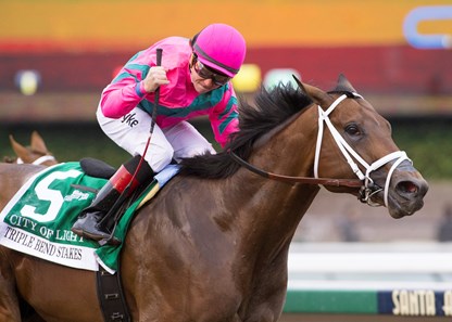 City of Light and jockey Drayden Van Dyke win the G1, $400,000 Triple Bend Stakes, Saturday, March 10, 2018 at Santa Anita Park, Arcadia CA.