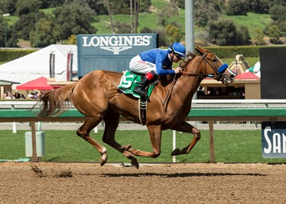 Selcourt and jockey Tyler Baze win the G2, $200,000 Santa Monica Stakes, Saturday, March 24, 2018 at Santa Anita Park, Arcadia CA.