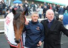Gronkowski in the winners circle after the Burradon Stakes with trainer Jeremy Noseda (right)
