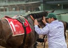 Mick Ruis with Bolt d'Oro after the March 10 San Felipe Stakes at Santa Anita Park