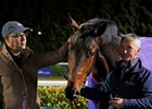 Amer Abdulaziz with Gronkowski after the Road to the Kentucky Derby conditions stakes at Kempton Park