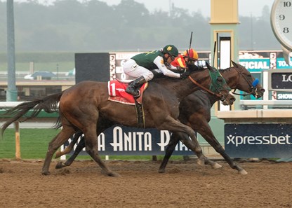 Bolt d'Oro, with Javier Castellano up, left, battle McKinzie and Mike Smith down the stretch and was declared the winner after McKinzie, who finished first, was disqualified, and placed second in the G2 $400,000 San Felipe Stakes Saturday, March 10, 2018 at Santa Anita Park, Arcadia, CA.