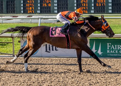 3-31-2018 Tigertail Ranch's Mobile Bay blasts to the finish with Diego Saenz aboard in the 9th running of the Star Guitar Stakes.
