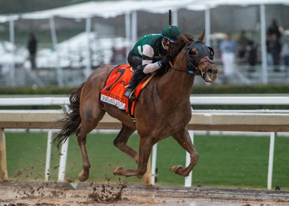 Hronis Racing's Accelerate and jockey Victor Espinoza win the G1, $600,000 Santa Anita Handicap, Saturday, March 10, 2018 at Santa Anita Park, Arcadia CA.