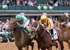 My Boy Jack (outside) gets up late to win the Lexington Stakes over Telekinesis at Keeneland