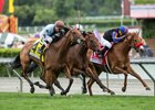 Sophie P (outside) just edges Madam Dancealot at the wire to win the Gamely Stakes at Santa Anita Park