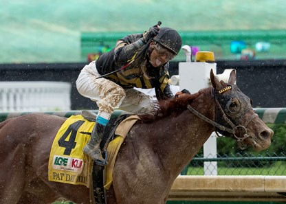 Funny Duck and Brian J. Hernandez, Jr. winning the Pat Day Mile at Churchill Downs on May 5, 2018.