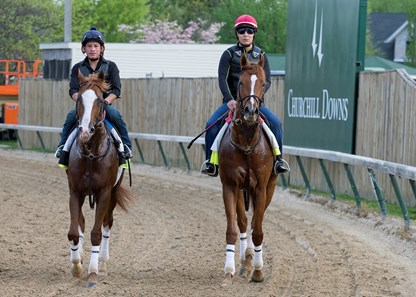 Free Drop Billy (left) and Promises Fulfilled in the morning at Churchill Downs on 5/3/18.