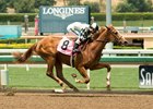 Six Pack Gal hits the finish line 3 1/2 lengths in front at Santa Anita Park