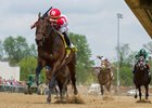 Backyard Heaven wins the Alysheba Stakes as Always Dreaming (along the rail) runs fifth at Churchill Downs