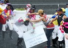 Julio Felix is doused by his fellow jockeys after riding his 3,000th winner