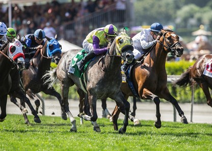 Michael House's Hunt and jockey Flavien Prat win the Grade I $400,000 Shoemaker Mile Monday, May 28, 2018 at Santa Anita Park, Arcadia, CA.