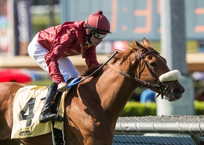 Qatar Racing's Treasuring and jockey Brice Blanc win the G3, $100,000 Senorita Stakes, Saturday, May 5, 2018 at Santa Anita Park, Arcadia CA.
