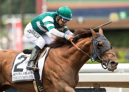 Hronis Racing's Accelerate and jockey Victor Espinoza win the G1 $500,000 The Gold Cup at Santa Anita Saturday, May 26, 2018 at Santa Anita Park, Arcadia, CA.