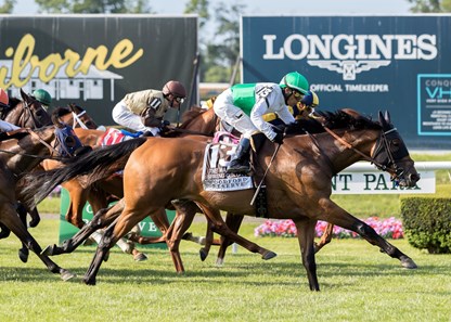 Spring Quality wins The Woodford Reserve Manhattan at Belmont Park June 9th, 2018, jockey Edgar Prado up