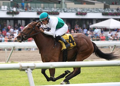 Lift Up #4 with Mario Pino riding won the Miss Liberty Stakes at Monmouth Park in Oceanport, New Jersey on Saturday June 9, 2018. Second was #5 Viva Vegas and Carlos Hernandez