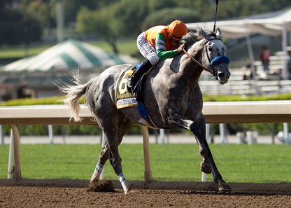 Don Alberto Stable's Unique Bella and jockey Mike Smith win the G1 $400,000 Beholder Mile Saturday, June 2, 2018 at Santa Anita Park, Arcadia, CA