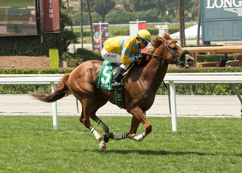 Faversham is all alone at the wire June 21 at Santa Anita Park
