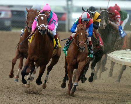 Peace Rules, right, takes the lead at the top of the stretch in the New Orleans Handicap.