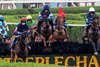 The Mean Queen #6 with jockey Thomas Garner jumps the second fence of the 2 3/8 mile steeplechase on the way to the win in the 80th running of The Jonathan Shepard at the Saratoga Race Course Wednesday Aug 18, 2021 in Saratoga Springs, N.Y.