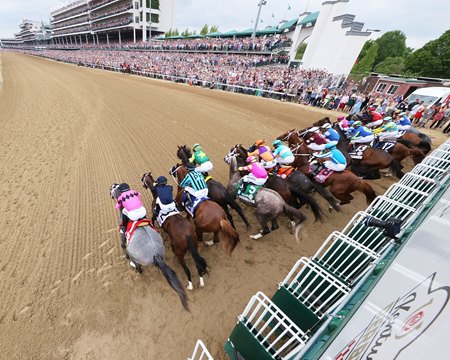The field breaks from the gate in the 2023 Kentucky Derby at Churchill Downs