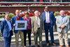 (L-R): Jose Santos, Barclay Tagg, Robin Smullen, Jack Knowlton, Najja Thompson and Tim Curry.
The Wine Steward with Manuel Franco wins the Funny Cide. Presented by Rood and Riddle Equin. at Saratoga Race Course in Saratoga Springs, N.Y., on Aug. 27, 2023. New York Showcase of New York bred Thoroughbreds