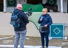 FanDuel commentator Caton Bredar working Derby week at Churchill Downs in front of the Bill Mott barn, where Sovereignty resides.
Training and feature shoots at Churchill Downs on April 26, 2025.