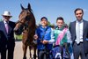 Lead Artist (Oisin Murphy,pink cap) with John and Thady Gosden after the Lockinge
Newbury 17.5.25 Pic: Edward Whitaker