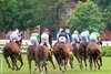 First time by and into first turn is winner on left of pack
Dynamic Pricing with Dylan Davis wins the Just a Game S. Presented by Resolute Racing (Grade I), at Saratoga Race Course in Saratoga Springs, NY., on June 6, 2025.
