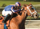 Rags to Riches and jockey Garrett Gomez hit the head of the stretch as they go on to win the Grade I, $300,000 Santa Anita Oaks, Sunday, March 11, 2007 at Santa Anita Park, Arcadia CA.