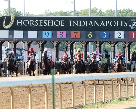 Horses break from the gate at Horseshoe Indianapolis