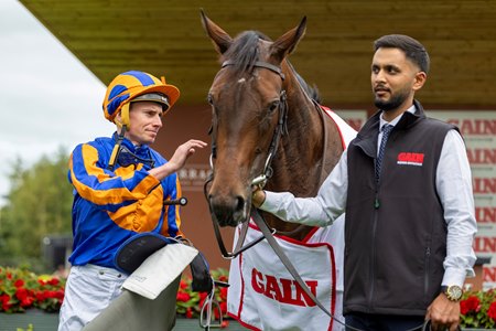 Jockey Ryan Moore with True Love after winning the Railway Stakes at the Curragh